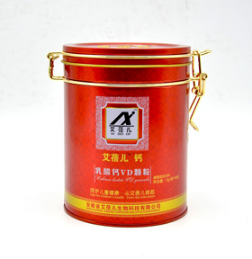 乳酸鈣顆粒鐵盒包裝定制 圓形鎖扣鐵盒包裝